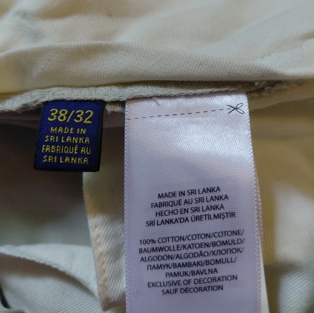 Polo Ralph Lauren Chino Classic Fit Cream Pants Classic Cotton Twill Size 38/32